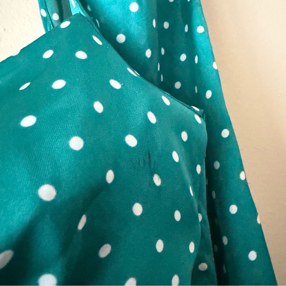 Privacy Please x Revolve | Satin Polka Dot Crop Top Sweetheart Long Sleeves M - Picture 5 of 8